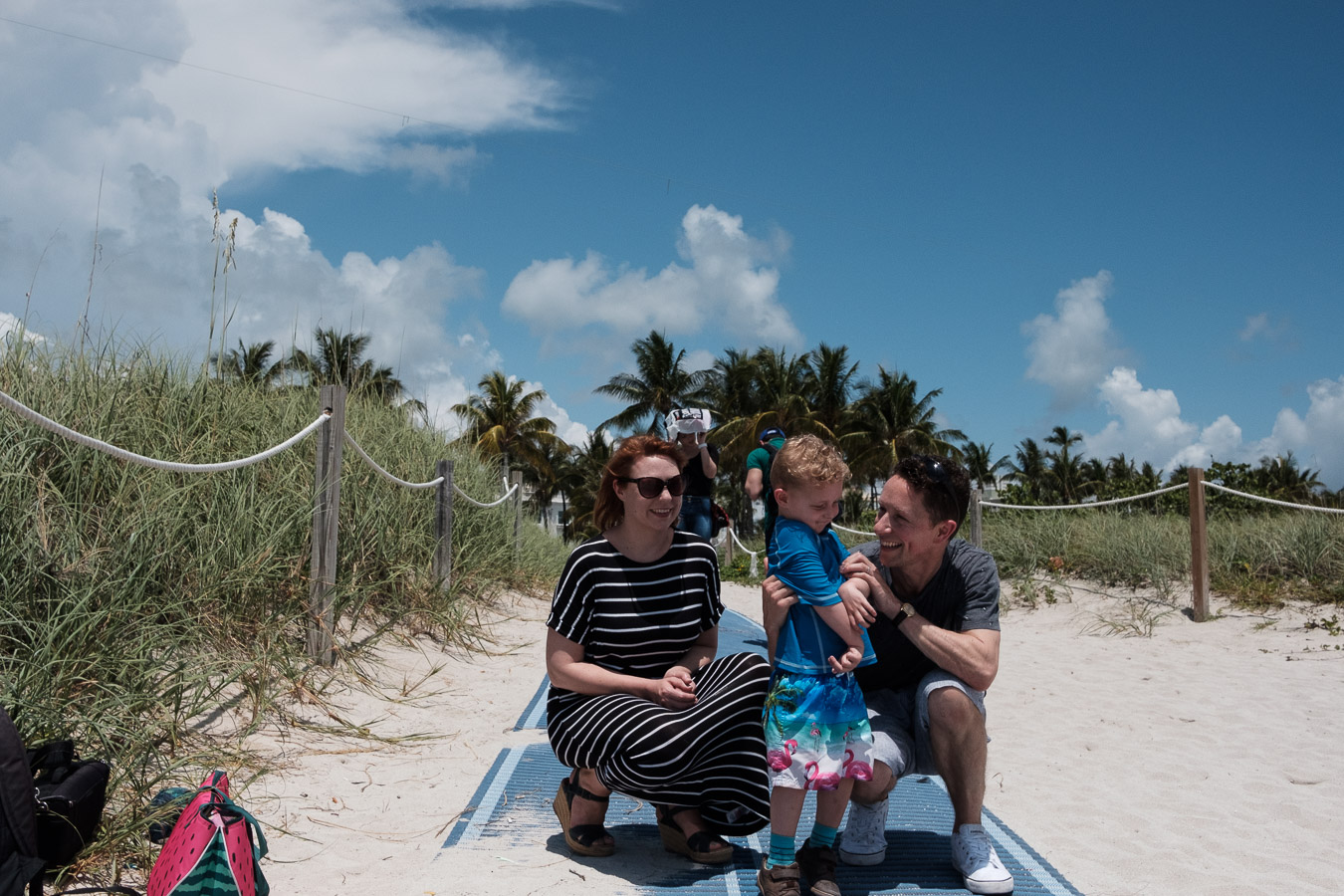Family of three at Miami beach